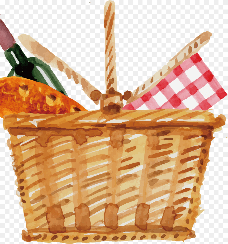 Watercolour Picnic Basket Painting, Fun, Leisure Activities Png