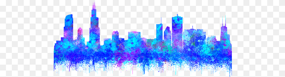 Watercolour Splashes And Dripping Effect Chicago Skyline Watercolor Painting, Purple, Art, Crystal, Graphics Free Png