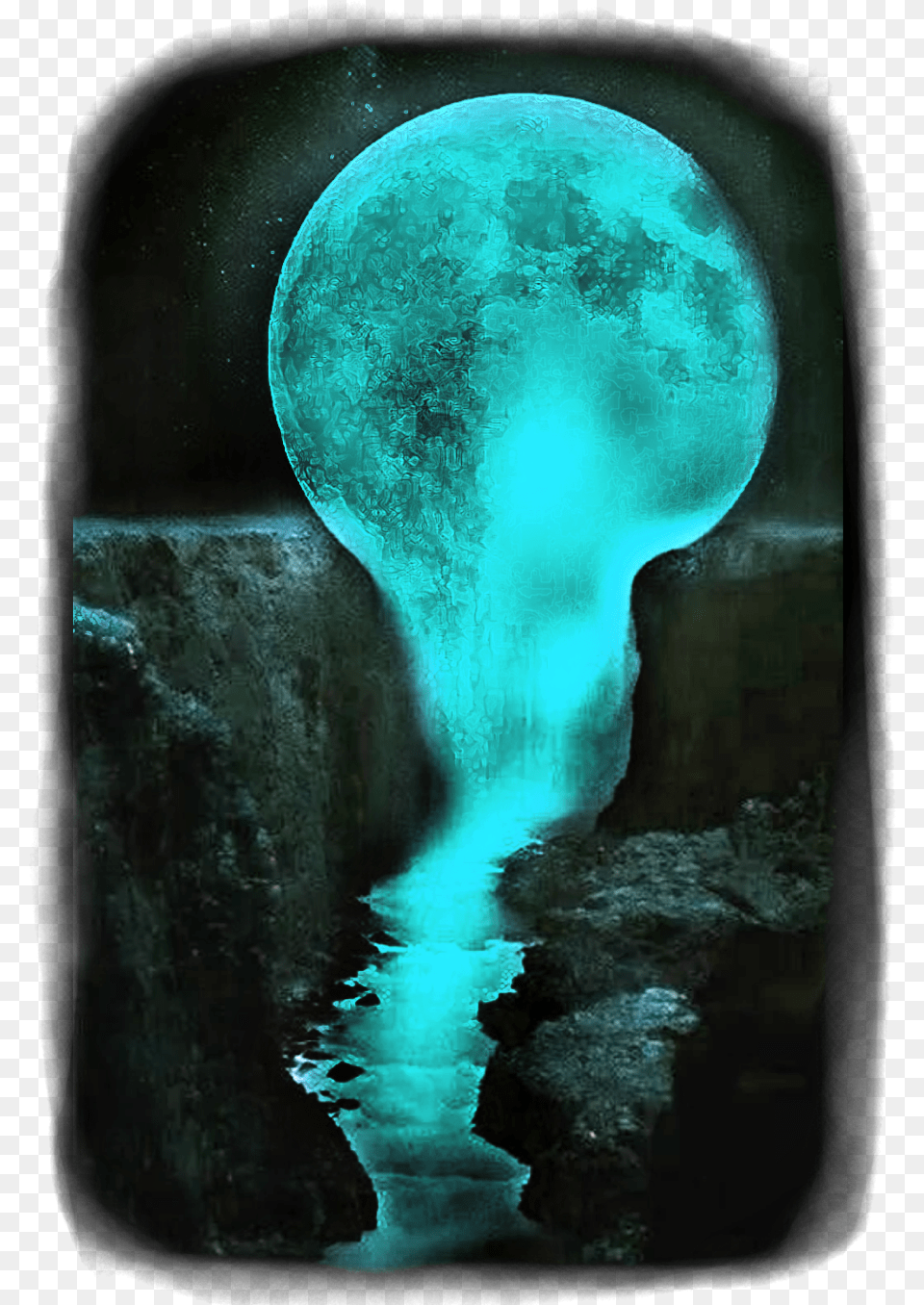 Waterfall Moon Melting Mountain Dark Night Opal, Outdoors, Light, Nature, Astronomy Free Transparent Png