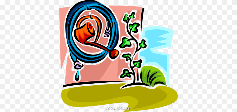 Watering Can And Garden Hose Royalty Vector Clip Art, Graphics, Modern Art, Painting, Person Png Image