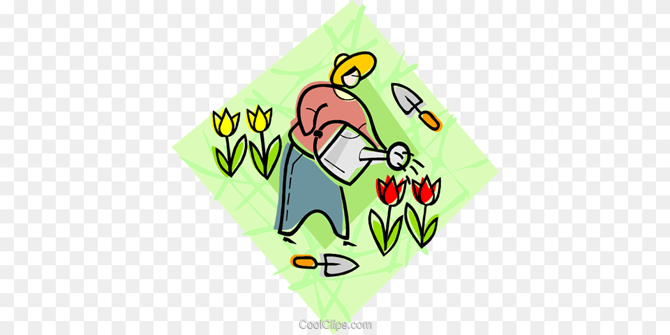 Watering Flowers Royalty Vector Clip Art Illustration, Garden, Graphics, Nature, Outdoors Png
