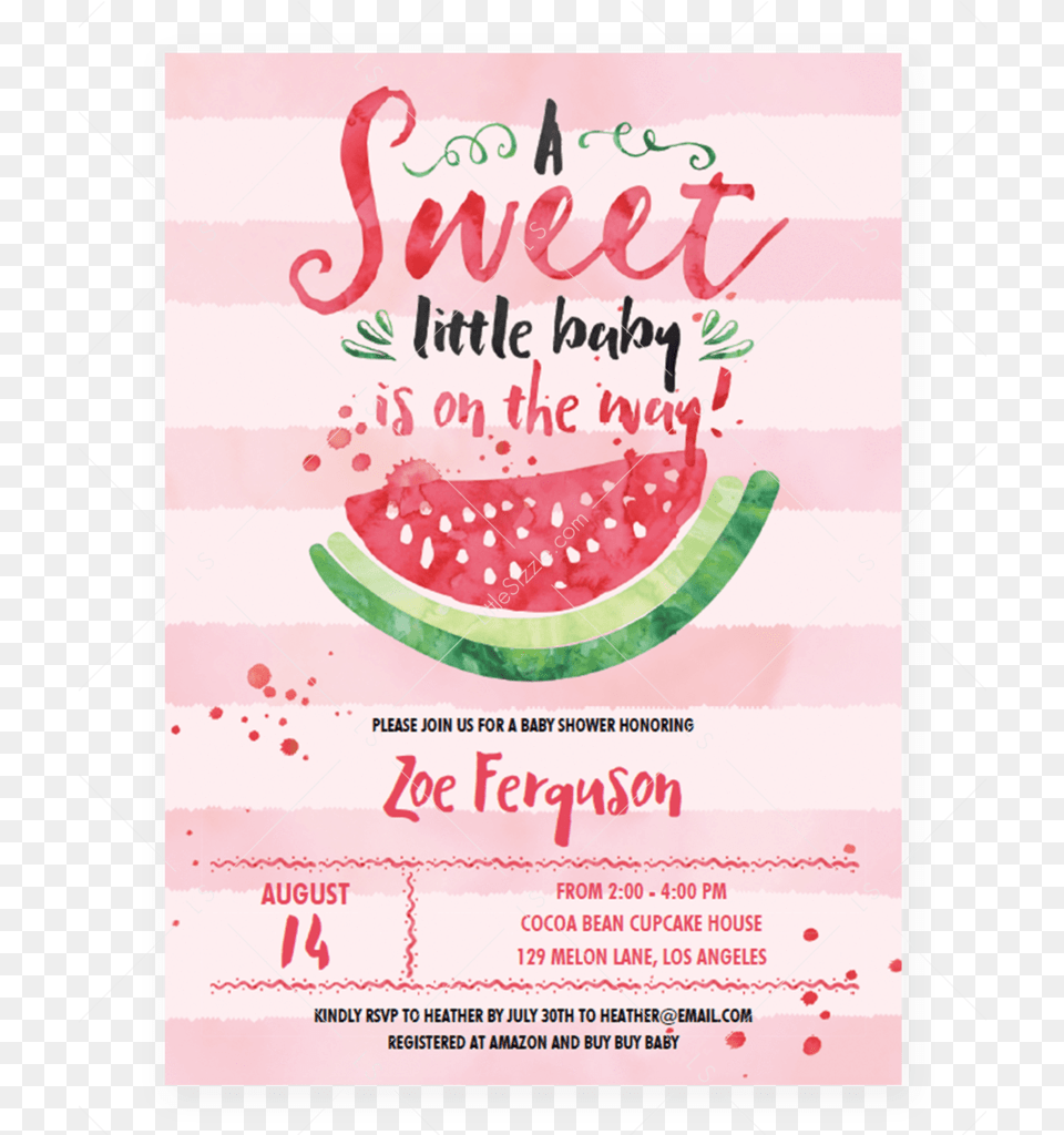 Watermelon Baby Shower Invitation By Littlesizzlequot Watermelon Baby Shower Girl, Advertisement, Food, Fruit, Plant Png Image