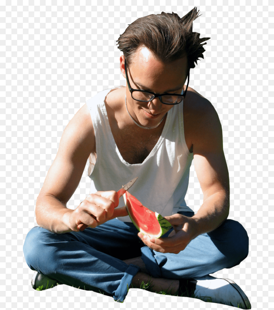 Watermelon Sitting Image Cut Out People Sitting In Grass, Food, Fruit, Person, Hand Free Transparent Png