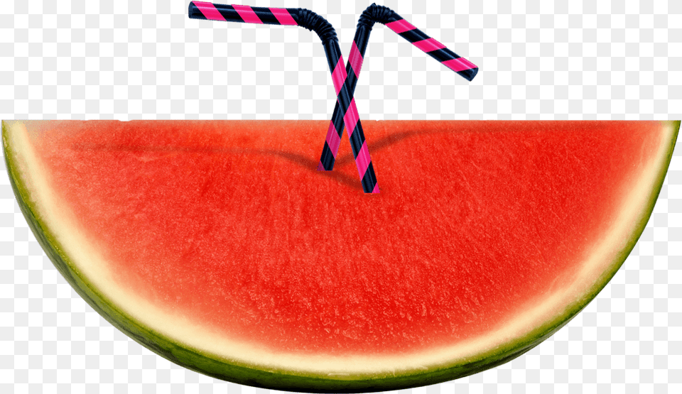 Watermelon With Straws Watermelon, Food, Fruit, Plant, Produce Free Png Download