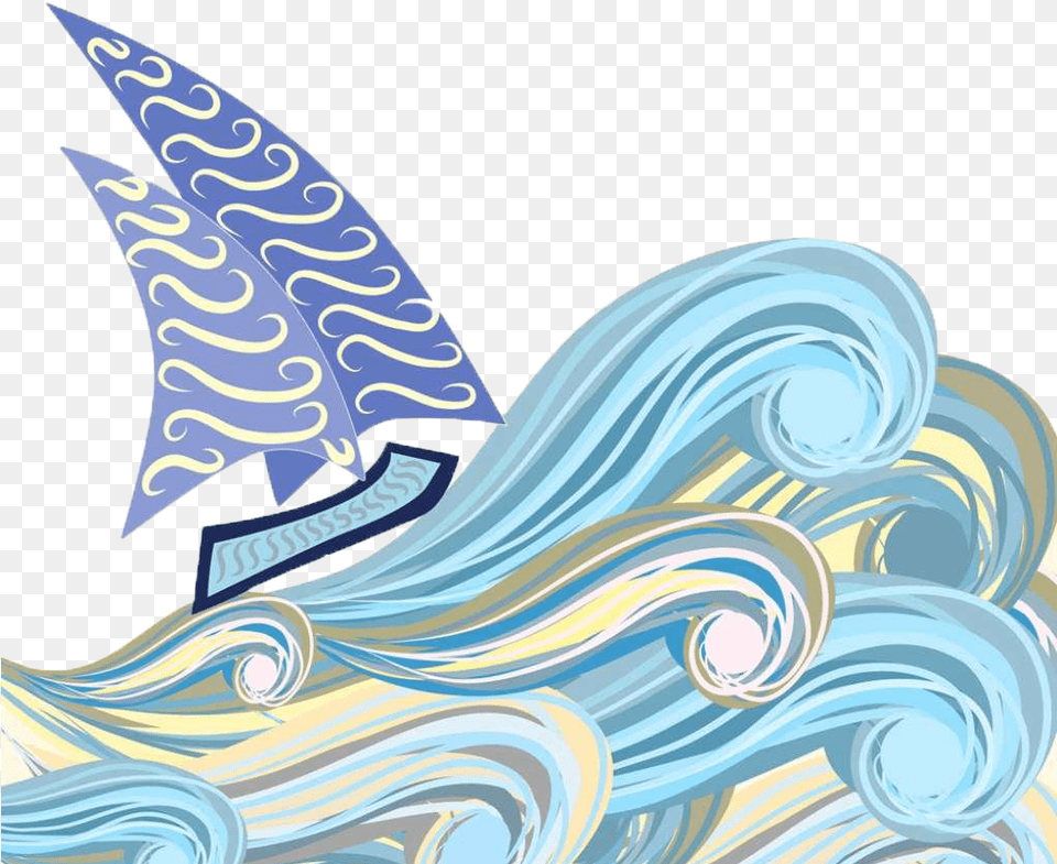 Wave Drawing Stock Illustration Boat And Waves Illustration, Nature, Outdoors, Sea, Water Free Png Download
