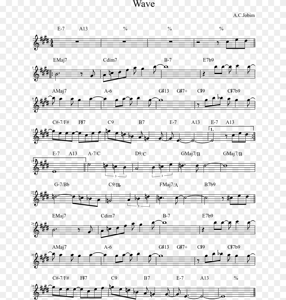 Wave Sheet Music Composed By A Wave Partitura Sax Tenor, Gray Free Transparent Png