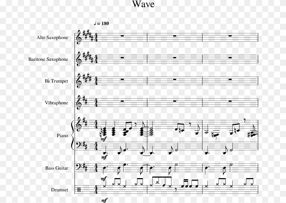 Wave Sheet Music For Piano Alto Saxophone Baritone Alto Sax Sheet Music, Gray Free Png Download