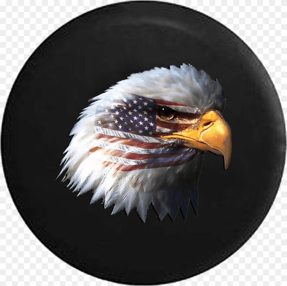 Waving American Flag And Bald Eagle Jeep Camper Spare Eagle Head With American Flag, Animal, Beak, Bird, Bald Eagle Free Png Download