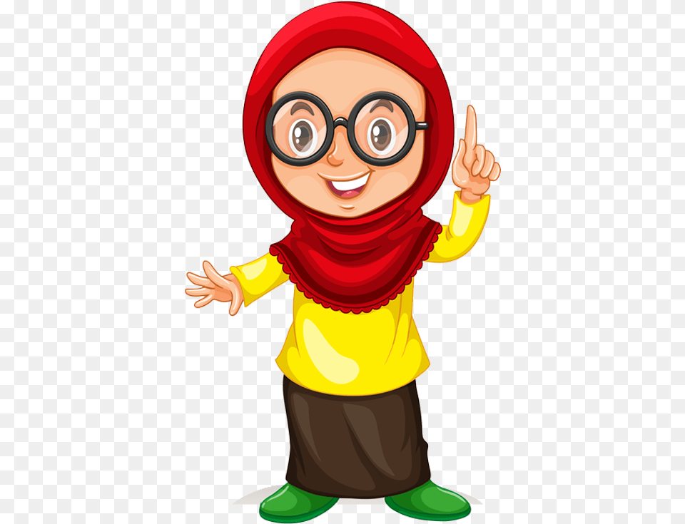 Waving Hello Muslim Girl Cartoon, Baby, Person, Face, Head Png Image