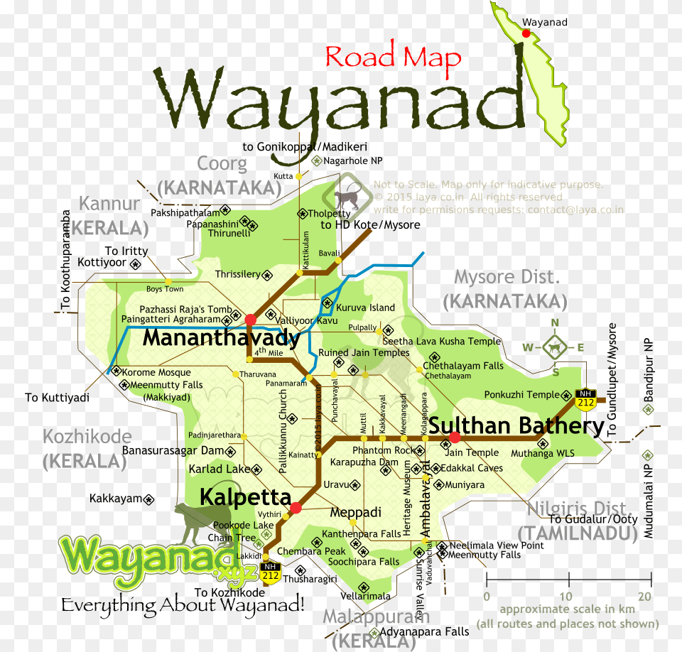 Wayanad District Road Map For The Main Tourist Circuits Wayanad Tourist Places Map, Chart, Plot, Atlas, Diagram Png