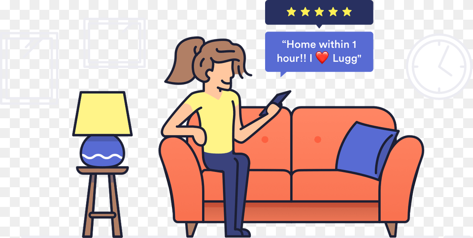 We Deliver Into Your Home Cartoon, Couch, Furniture, Lamp, Person Png Image