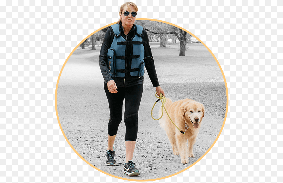 Wearing Your Afflovest While Walking Dog Dog Walking, Vest, Clothing, Lifejacket, Person Png