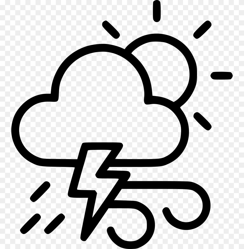 Weather Thunder Sun Wind Cloudy Lightning Comments Sun And Thunder Black And White Clip Art, Stencil, Silhouette, Text, Smoke Pipe Free Png