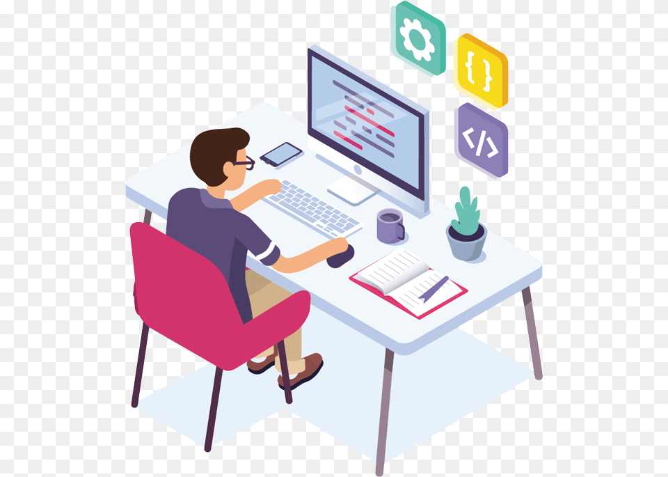 Web Python Development, Table, Furniture, Person, Computer Png Image