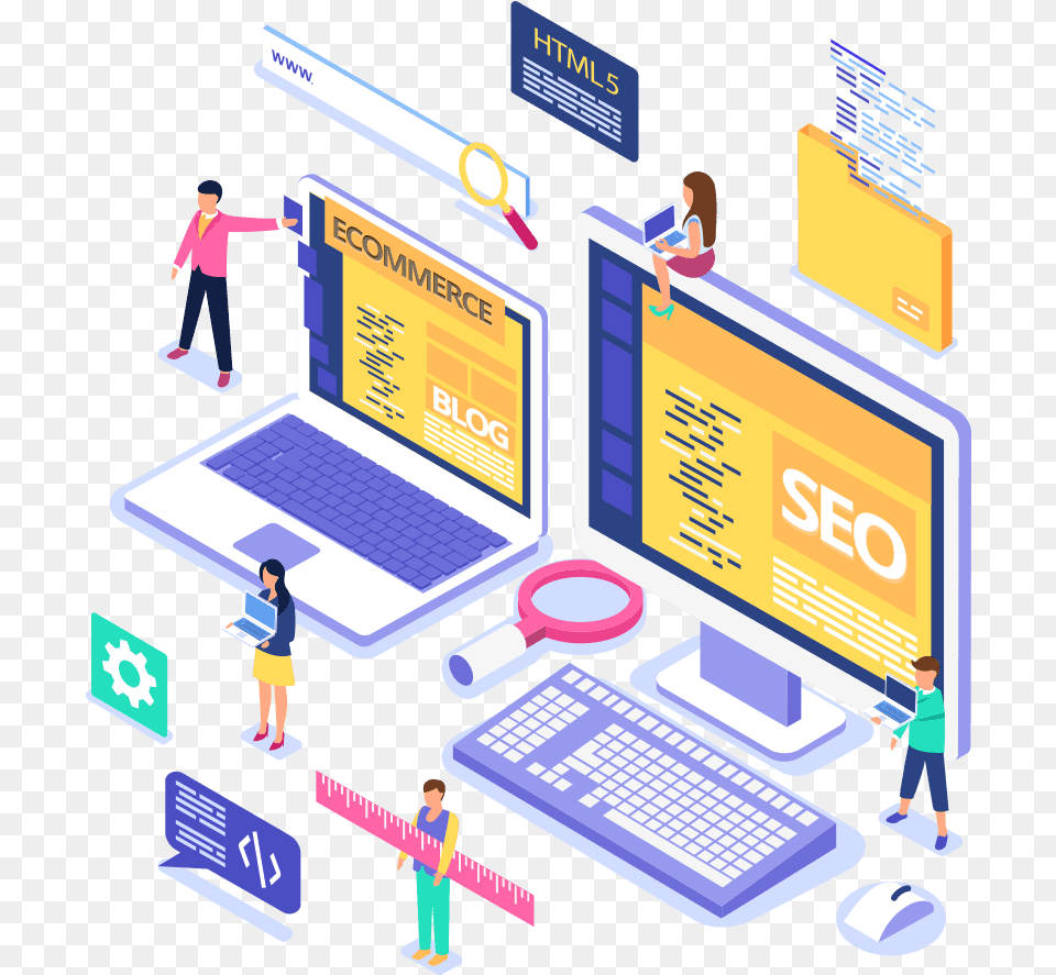 Website Isometric Flat Design, Computer, Electronics, Pc, Person Free Transparent Png