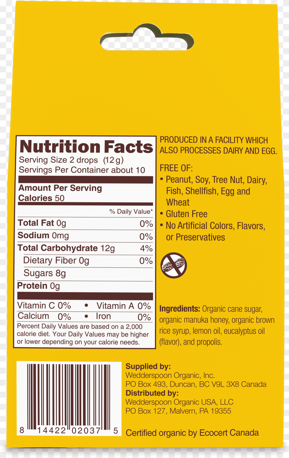 Wedderspoon Manuka Honey Drops Lemon, Text, Document, Receipt Png Image