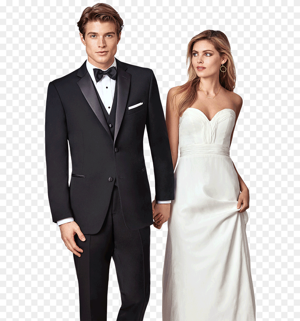 Wedding And Prom Rentals Chicago Tuxedos Ike Black Tie Man And Woman, Clothing, Dress, Tuxedo, Suit Png Image