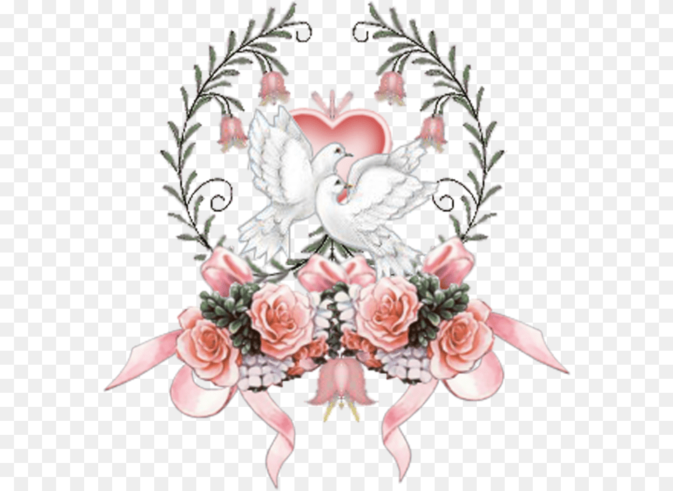 Wedding Bells Download Hearts With Doves Full Size Bells Wedding Doves Clipart, Flower Arrangement, Plant, Pattern, Flower Bouquet Free Png