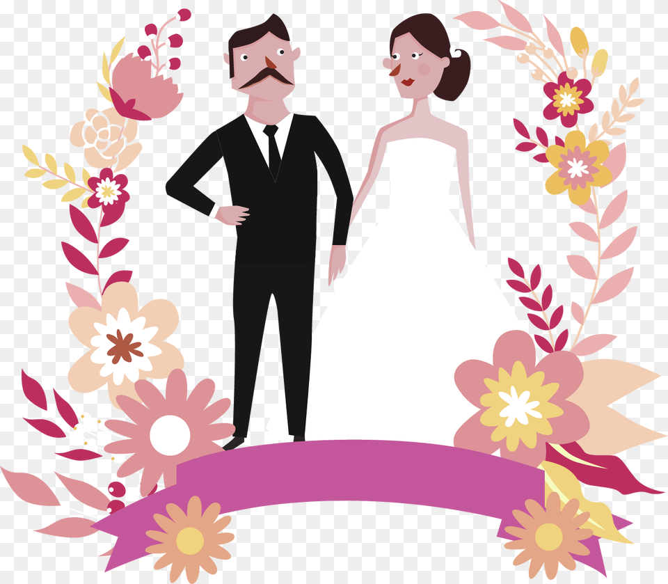 Wedding Bridegroom Clip Art Vector Bride And Wedding Reception Clipart Pink, Graphics, Pattern, Floral Design, Person Png Image