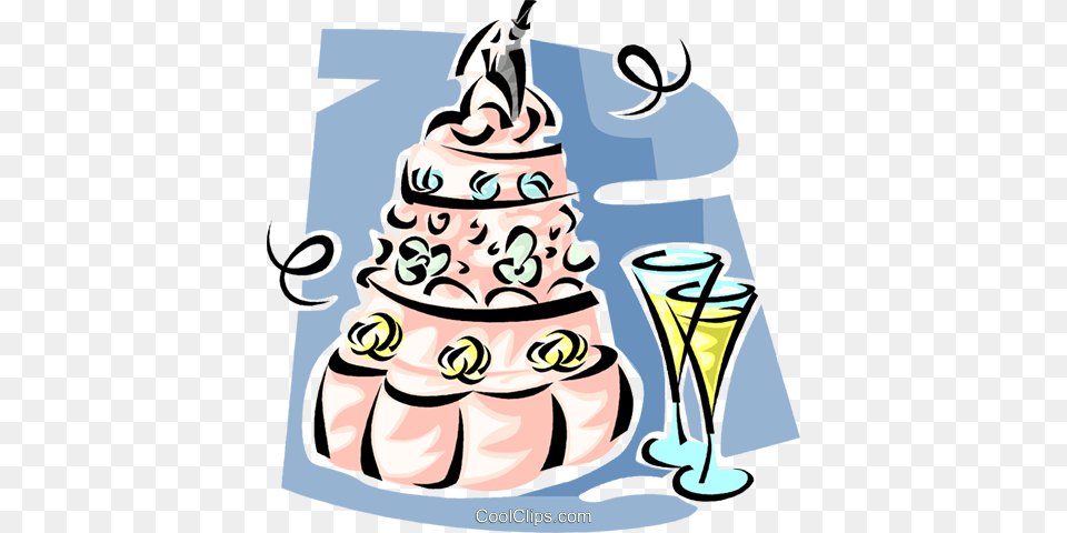 Wedding Cake With Champagne Glasses Royalty Vector Clip Art, Dessert, Food, Birthday Cake, Cream Png Image