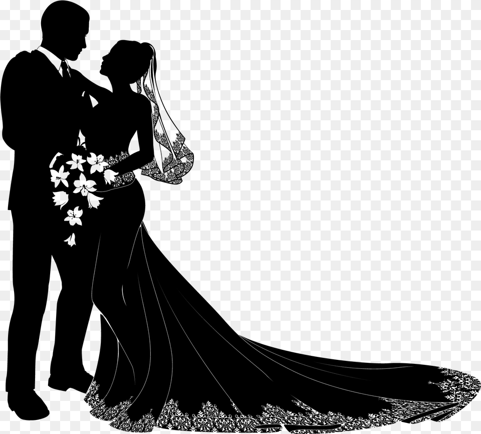 Wedding Clipart Format Bride And Groom Silhouette Vector, Gray Free Transparent Png