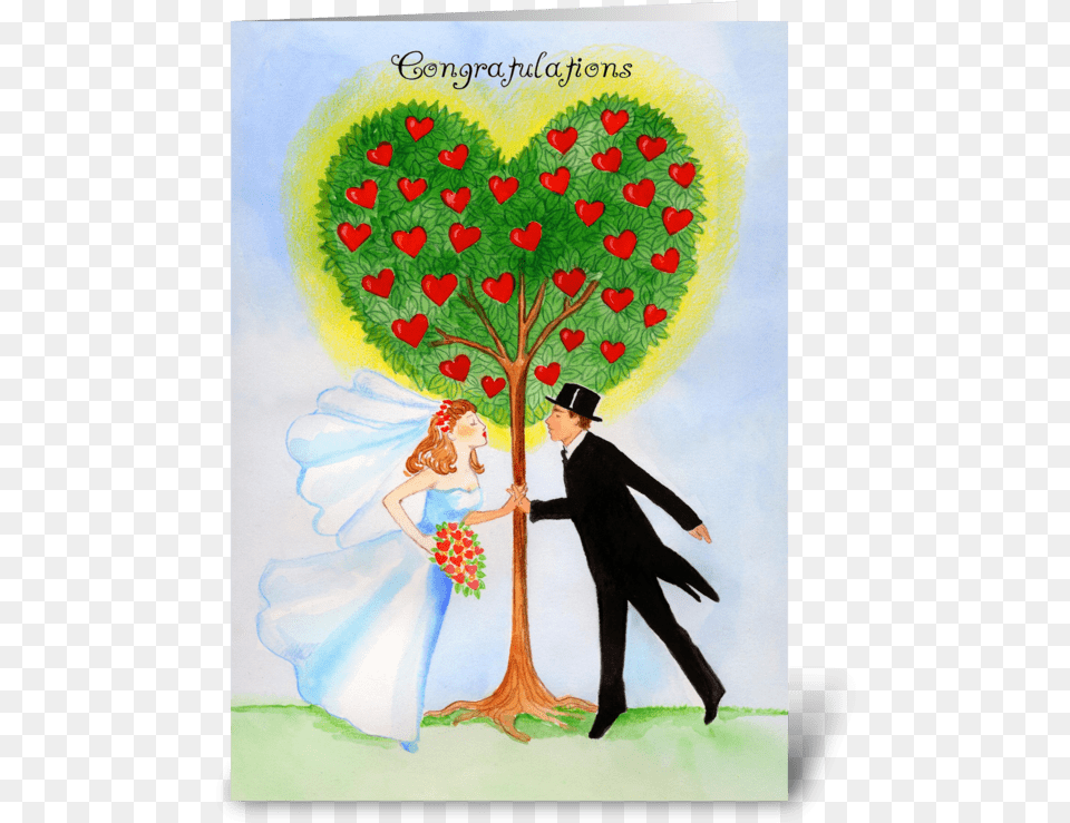 Wedding Congratulations Tree With Hearts Greeting Card Wedding, Adult, Person, Man, Male Free Png Download
