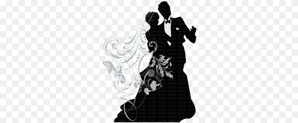 Wedding Couple Bride And Groom Silhouette Wedding Couple Silhouette Clip Art, Floral Design, Pattern, Graphics, Adult Free Png