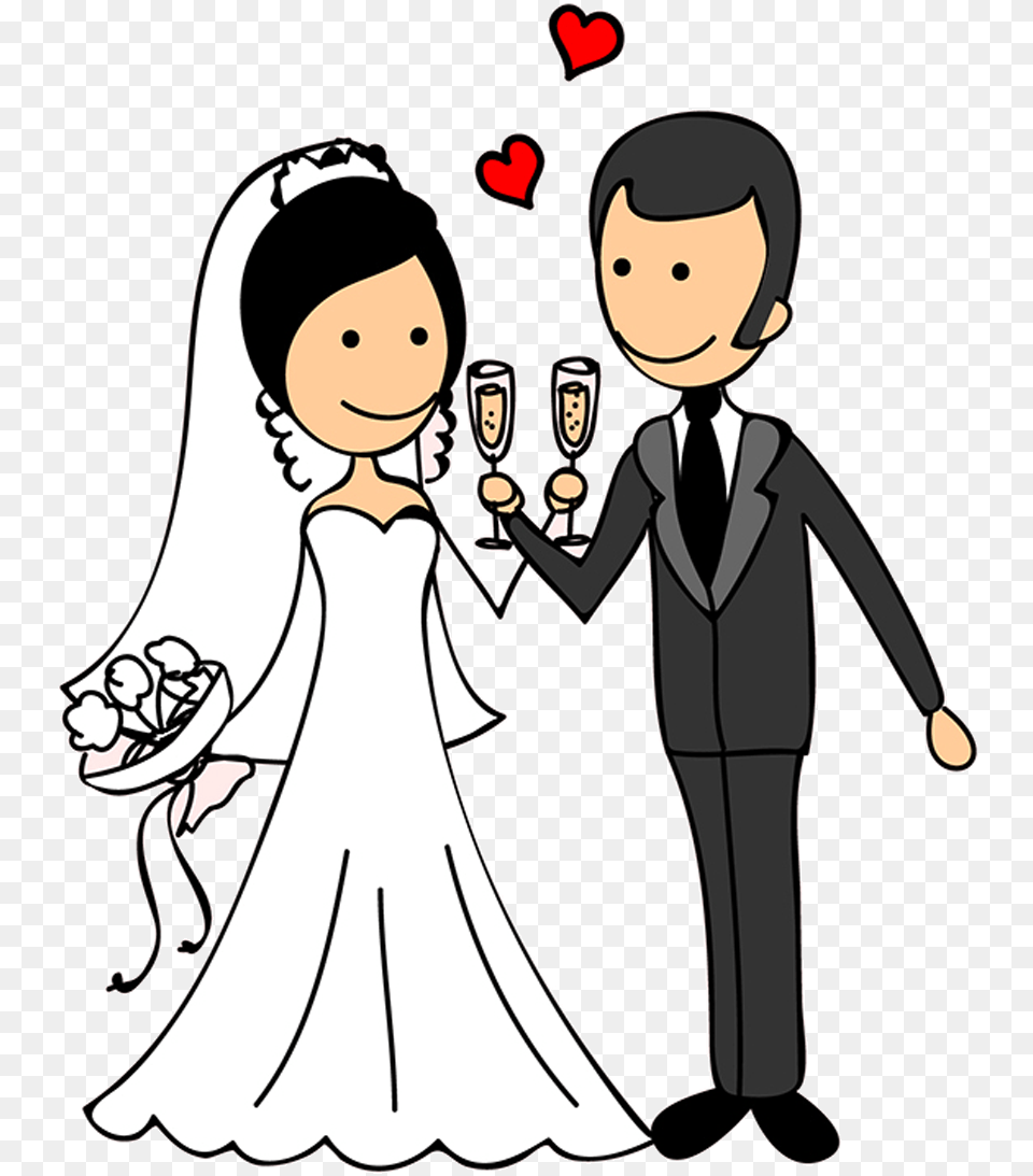 Wedding Couple Doodle Bride And Groom Comic, Clothing, Dress, Formal Wear, Fashion Free Transparent Png
