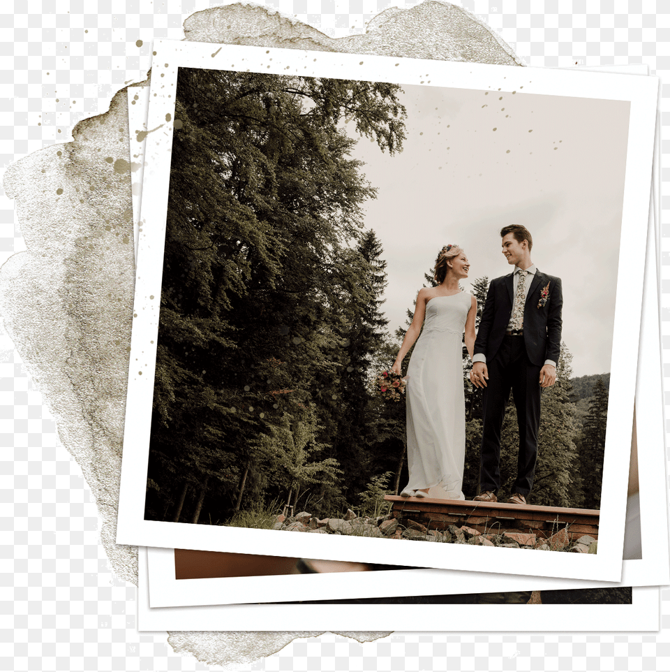 Wedding Couple Holding Hand In Forest Looking At Each Picture Frame, Gown, Fashion, Photography, Dress Free Transparent Png