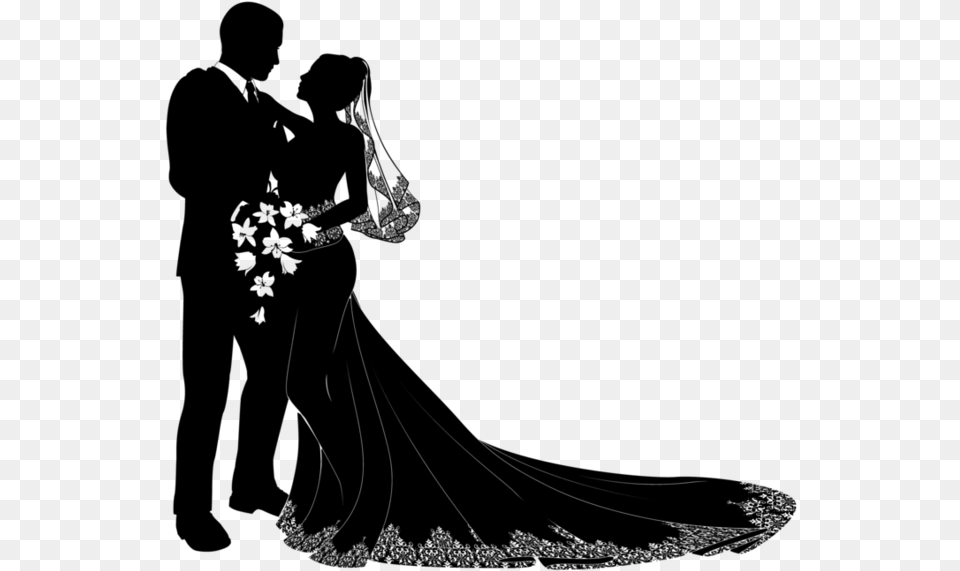 Wedding Couple Silhouette, Gray Png