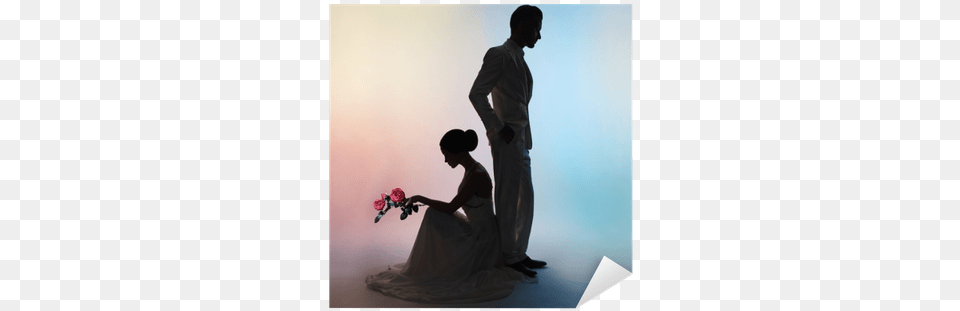 Wedding Couple Silhouette Groom And Bride On Colors Silhouette, Flower Bouquet, Plant, Clothing, Dress Free Transparent Png