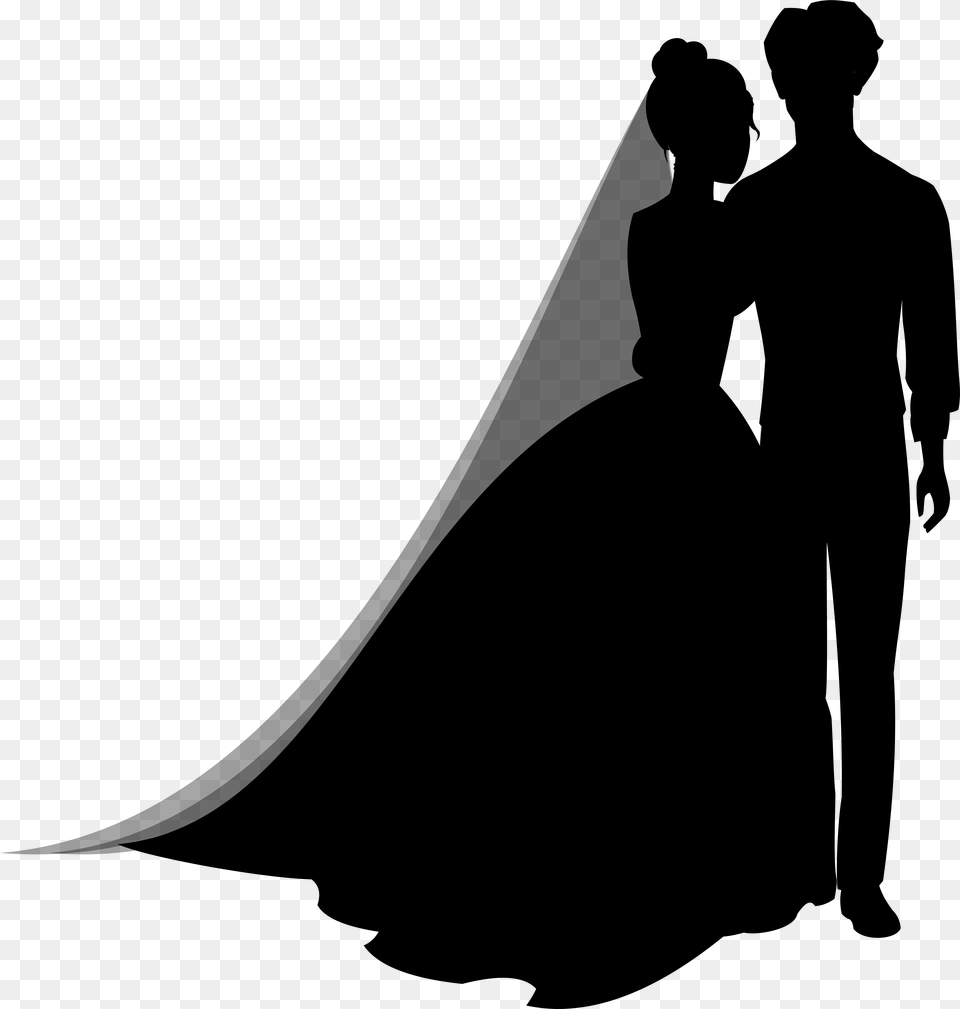Wedding Couple Silhouettes Clip Art Wedding Couple Silhouette, Gray Png Image