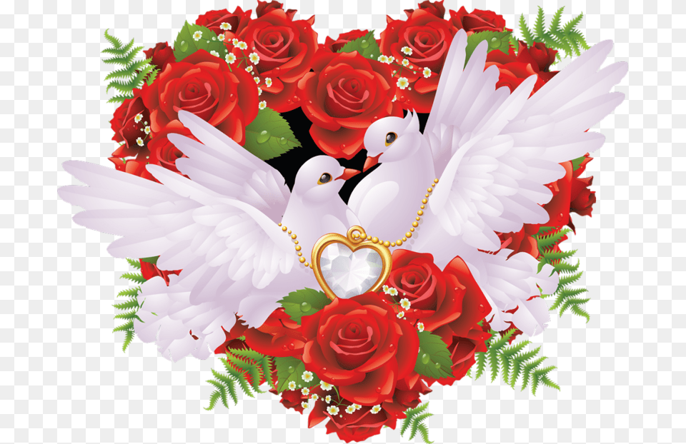 Wedding Doves Love Birds With Rose, Plant, Flower, Pattern, Flower Bouquet Png