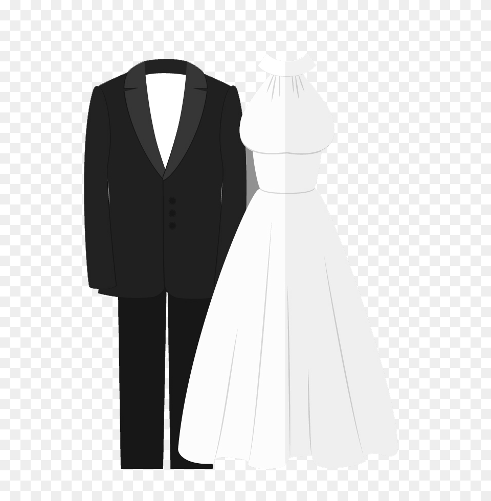 Wedding Dress And Tux Transparent Wedding Dress And Tux, Clothing, Formal Wear, Tuxedo, Suit Png