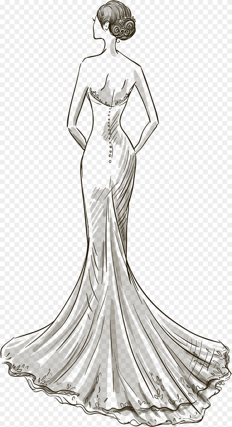 Wedding Dress Drawing Drawing Wedding Dress, Clothing, Fashion, Gown, Formal Wear Png