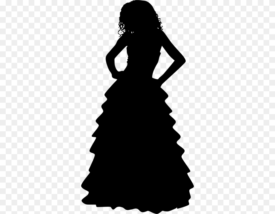 Wedding Dress Evening Gown Silhouette, Gray Png Image