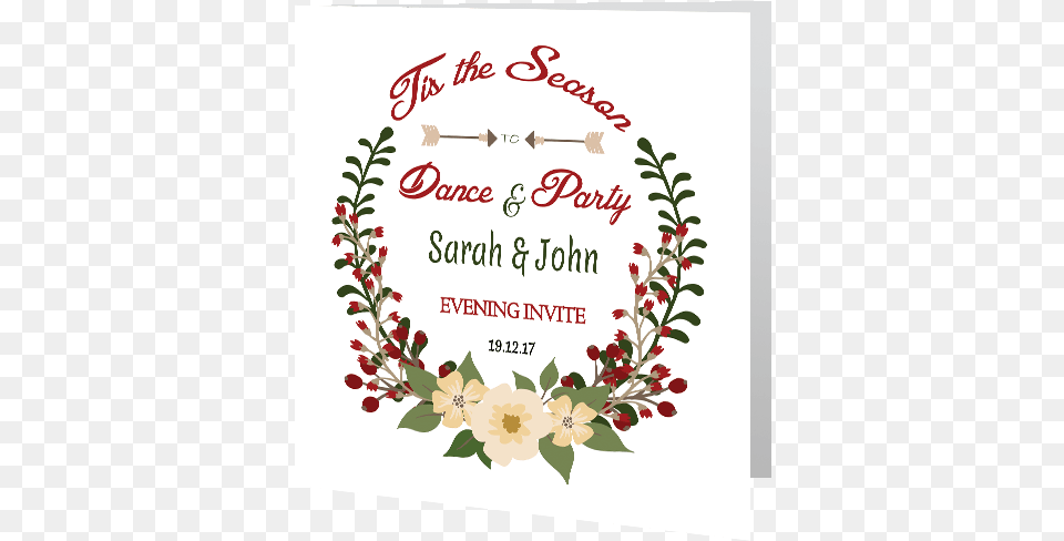 Wedding Evening Invite Xmas Floral Wreath 140mm X Wedding Invitation, Envelope, Greeting Card, Mail, Art Free Transparent Png