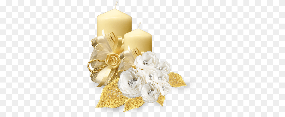 Wedding Golden Candle Gold Christmas Candle, Flower Bouquet, Flower, Flower Arrangement, Plant Free Transparent Png