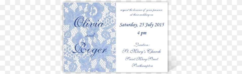 Wedding Invitation In Blue Lace With Blue Font Vintage Lace, Text, Envelope, Mail Png
