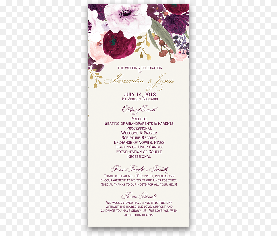 Wedding Program Template Purple, Advertisement, Poster, Text, Flower Free Png Download