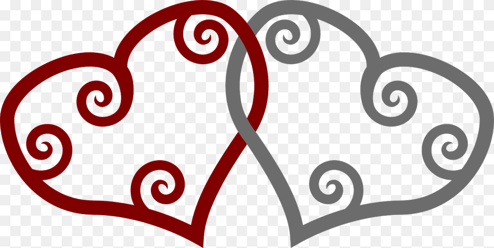 Wedding Two Hearts Shapes Red Grey Intersection, Heart, Sticker Png