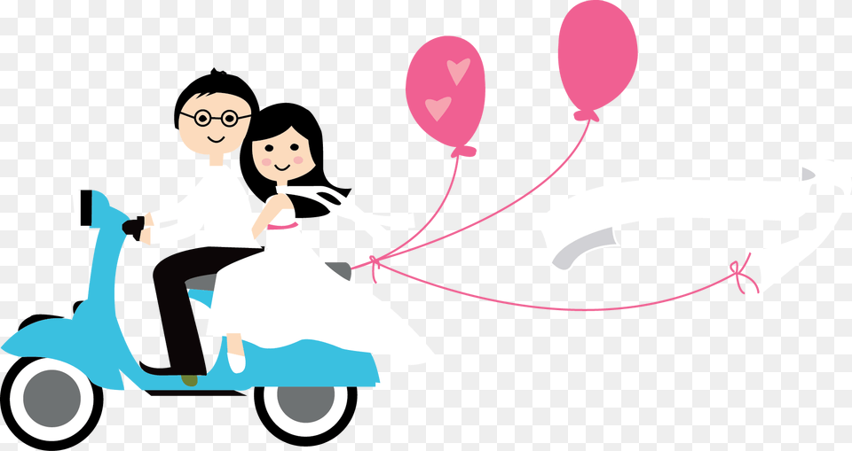 Wedding Vespa Kartun Just Married Kartun, Baby, Person, Face, Head Free Transparent Png