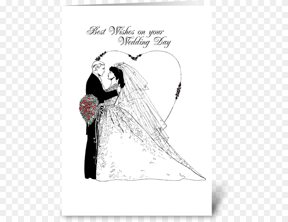 Wedding Wishes Black And White Greeting Card Wedding Greeting Card Black And White, Adult, Publication, Person, Female Png Image