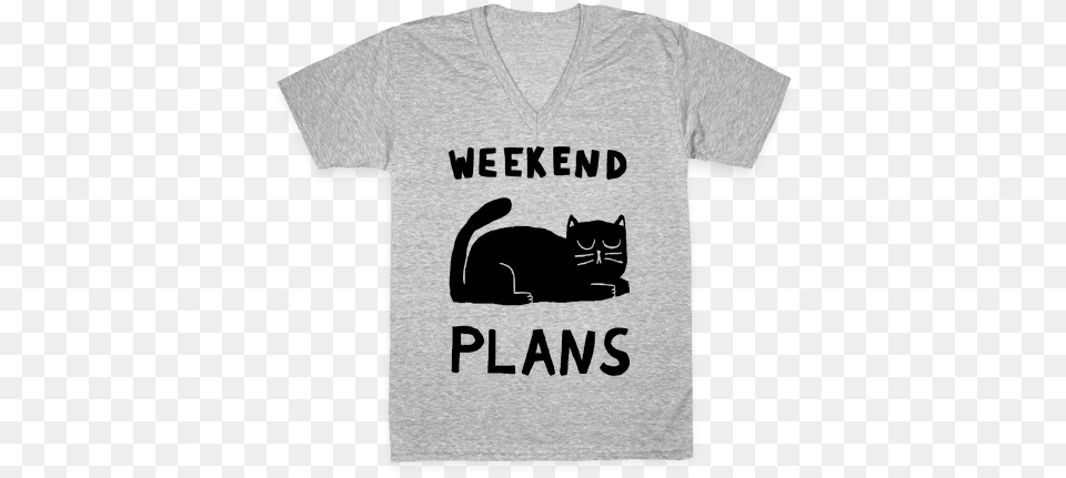 Weekend Plans Cat V Neck Tee Shirt Korat, Clothing, T-shirt, Animal, Mammal Free Png Download