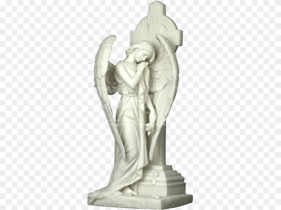 Weeping Angel At Celtic Cross Download Angel Statue Cross, Adult, Bride, Female, Person Png