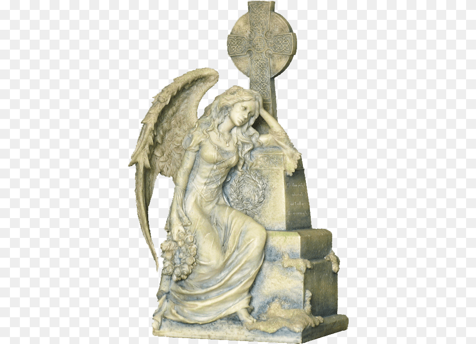 Weeping Angel Sitting By A Grave Statue Gothic Statue, Cross, Symbol, Adult, Bride Free Transparent Png