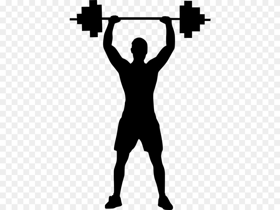Weightlifter Gym Tool Athlete Bodybuilding Barbell Silhueta Homem Malhando, Gray Free Transparent Png