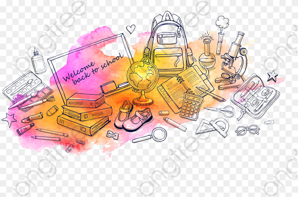 Welcome Back To School Watercolor School Background, Art, Clothing, Footwear, Shoe Free Transparent Png