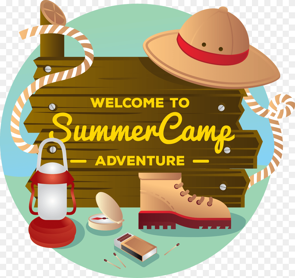 Welcome Board For Summer Camp, Clothing, Hat, Advertisement Free Png
