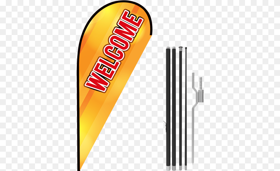 Welcome Stock Teardrop Flag With Ground Stake Stock, Cutlery, Fork, Food, Ketchup Png Image